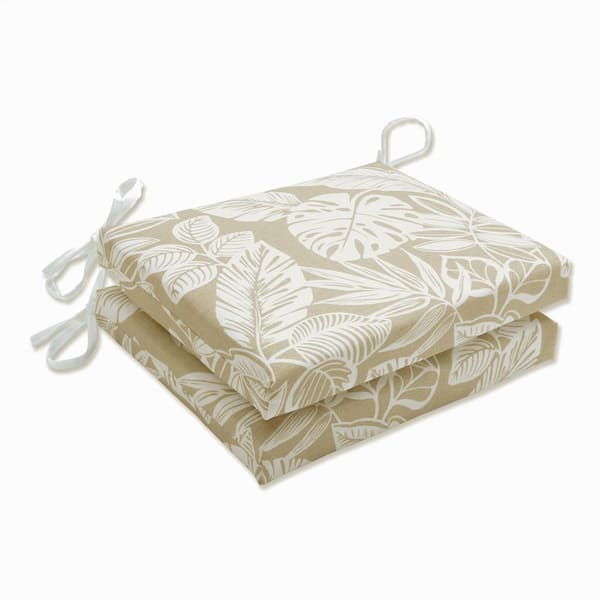 Pillow Perfect Floral 18.5 x 16 Outdoor Dining Chair Cushion in Natural/White (Set of 2)