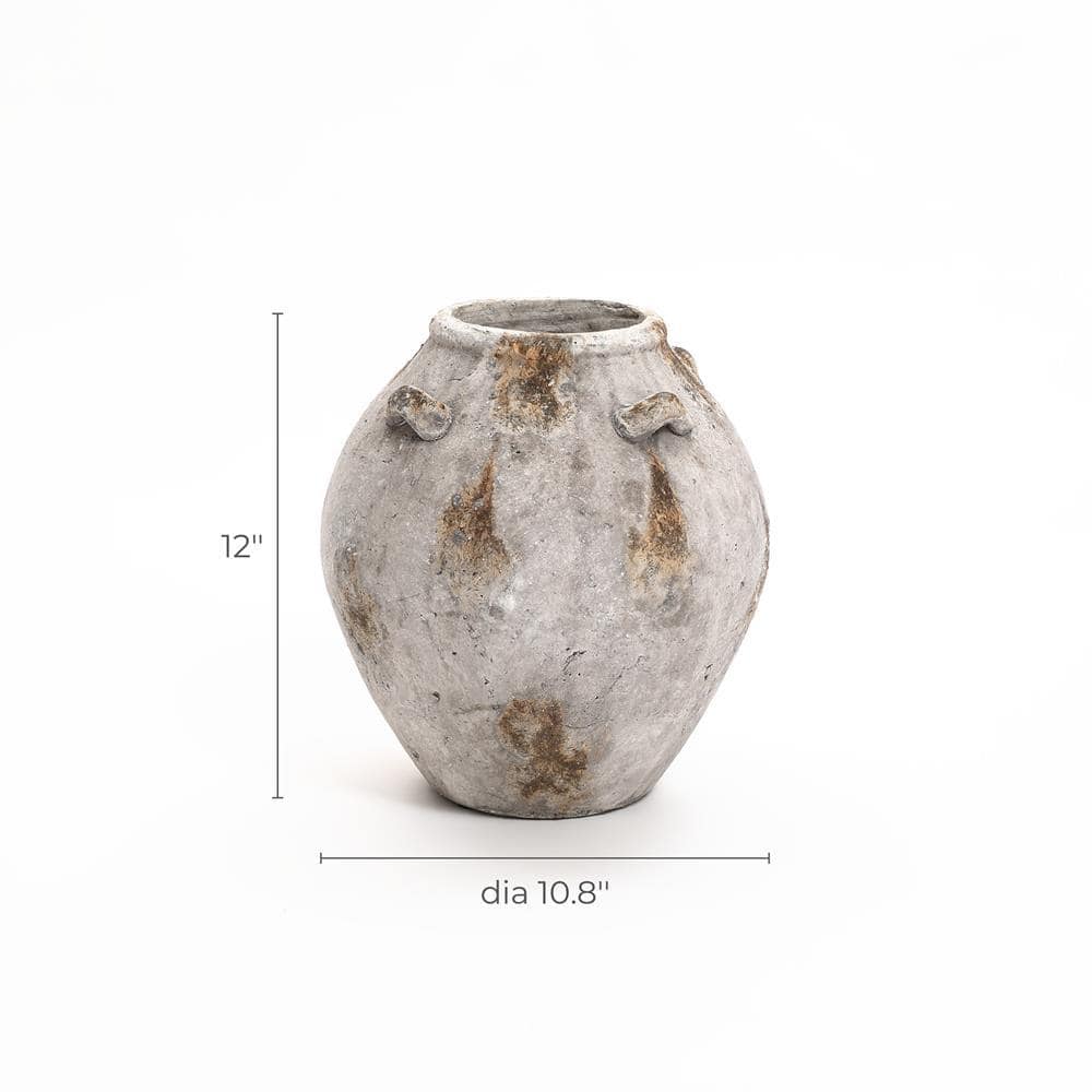 12-Inch Gray and Brown Ceramic Jug Vase with Handles