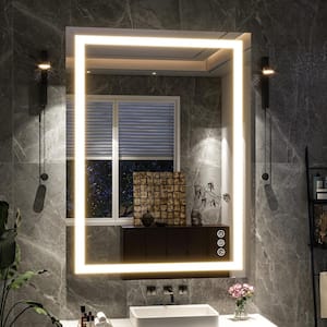 30 in. W x 40 in. H LED Light Anti-Fog Rectangular Modern Frameless White Wall Mirror
