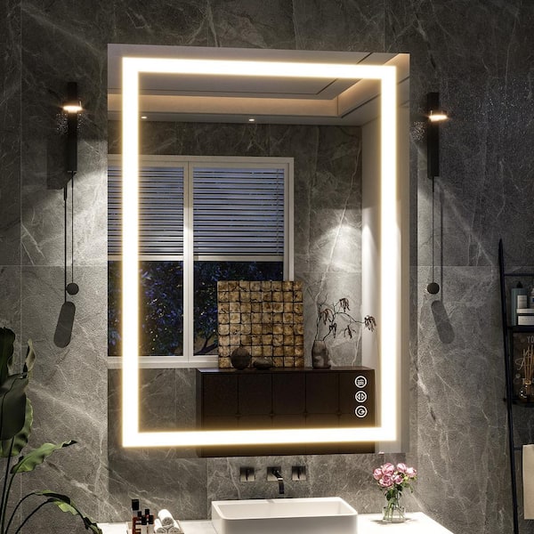 30 in. W x 40 in. H LED Light Anti-Fog Rectangular Modern Frameless White Wall Mirror