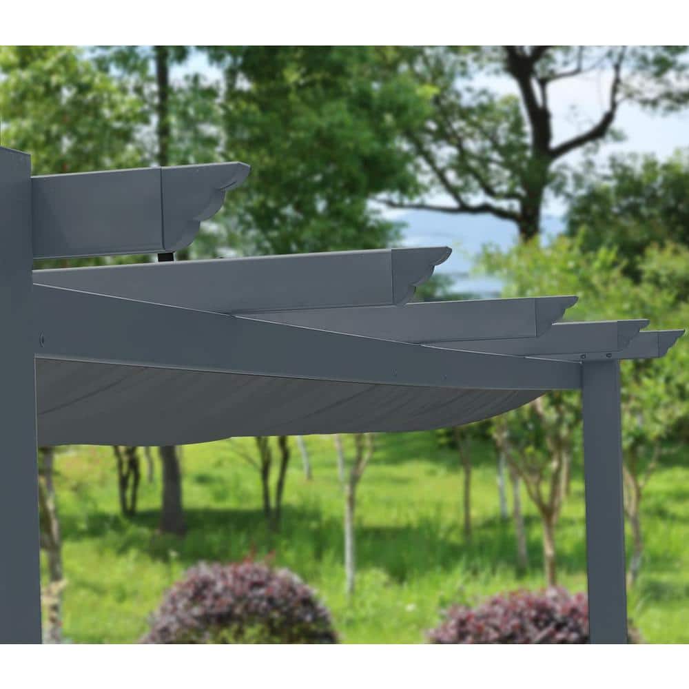 12 ft x 10 ft Gray Aluminum Patio Pergola with Retractable Canopy