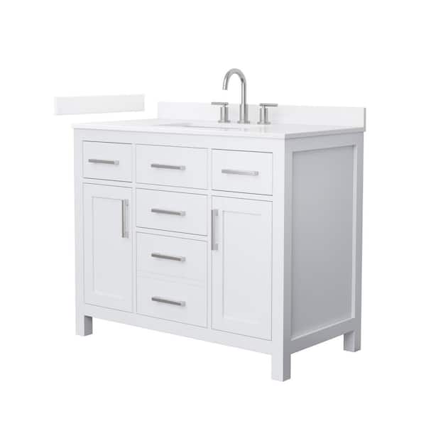 Wyndham Collection Beckett 42 in. Single Freestanding White Bath Vanity with White Quartz Top (Assembled)