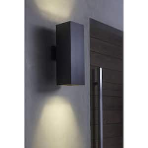 6" LED Square Cylinder Collection Metallic Gray Modern Outdoor Up/Down Wall Lantern Light