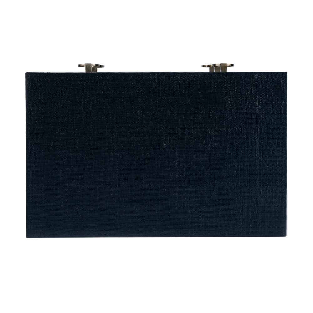 Navy Oak Raffia 3-Drawer Nightstand with Brass Pulls