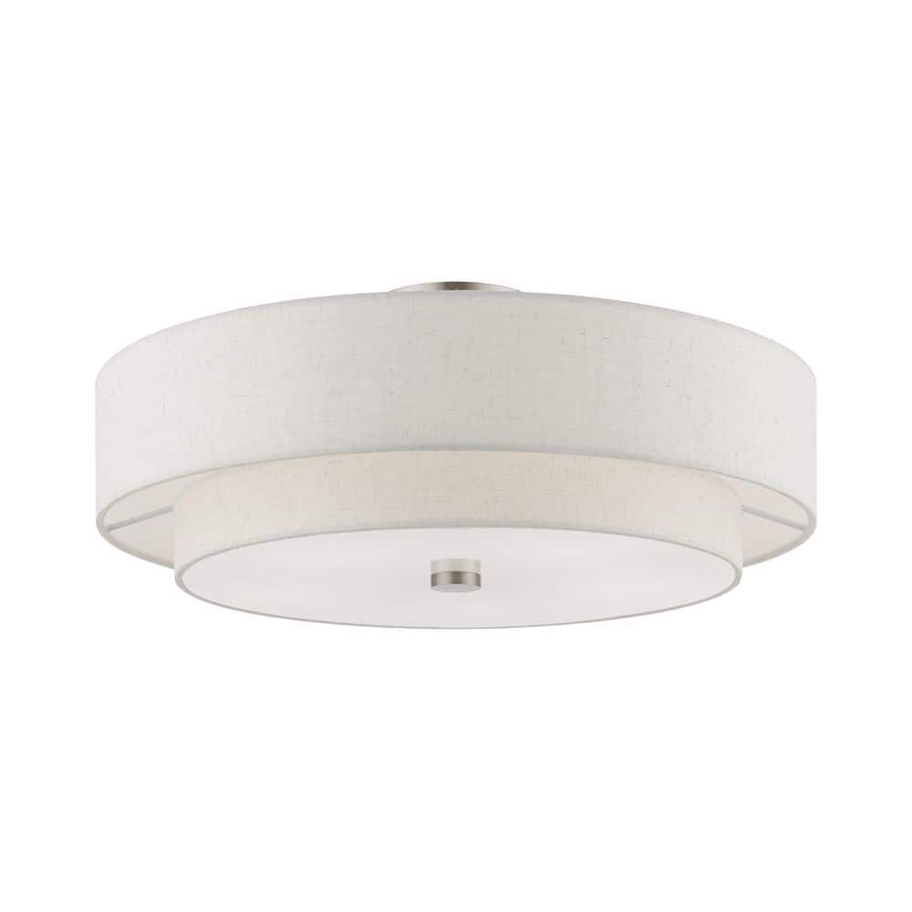 Brushed Nickel 5-Light Semi-Flush Mount with Oatmeal Shade