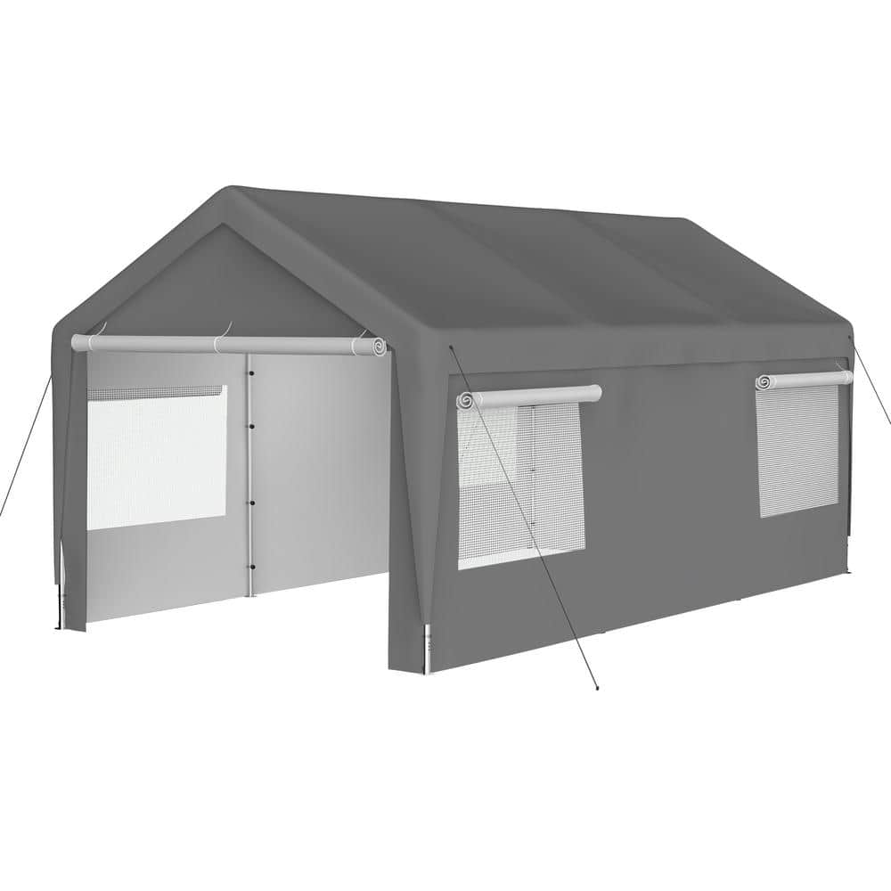 10 ft. x 20 ft. Grey Outdoor Garage Heavy Duty Canopy Storage Shelter Shed -  Wiilayok, HD-W121272248