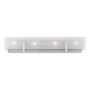 Syll 26 in. 4-Light Brushed Nickel Vanity Light with Clear Highlighted Satin Etched Glass Shade
