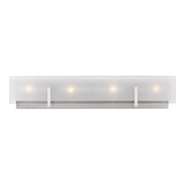 Generation Lighting Syll 26 in. 4-Light Brushed Nickel Vanity Light with Clear Highlighted Satin Etched Glass Shade