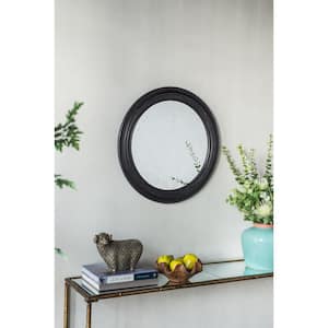 Rustic 23.5 in. W x 23.5 in. H Round Wood Framed Black Wall Mirror Decorative Mirror