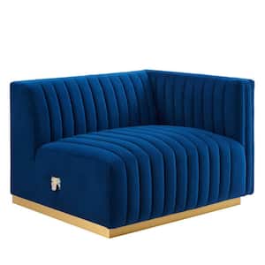 Conjure Navy Channel Tufted Performance Velvet Right-Arm Chair