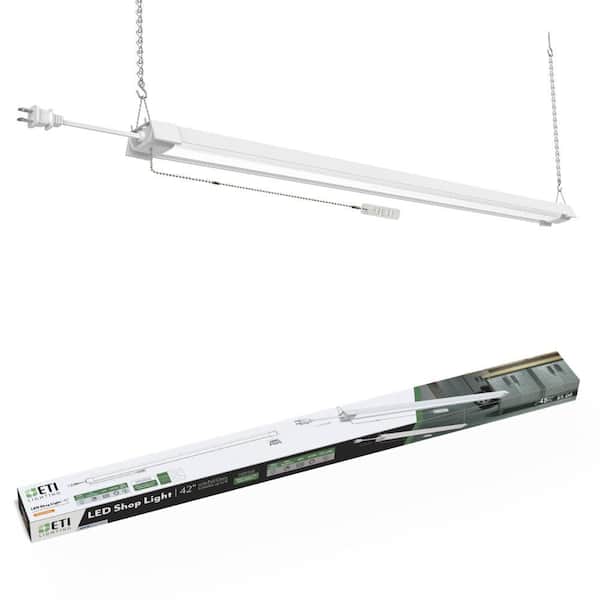 ETI LIGHTING 3.5 ft 42-Watt White Workshop LED Shop Light with Pull Chain 4200 Lumens 120V Bright White 4000K