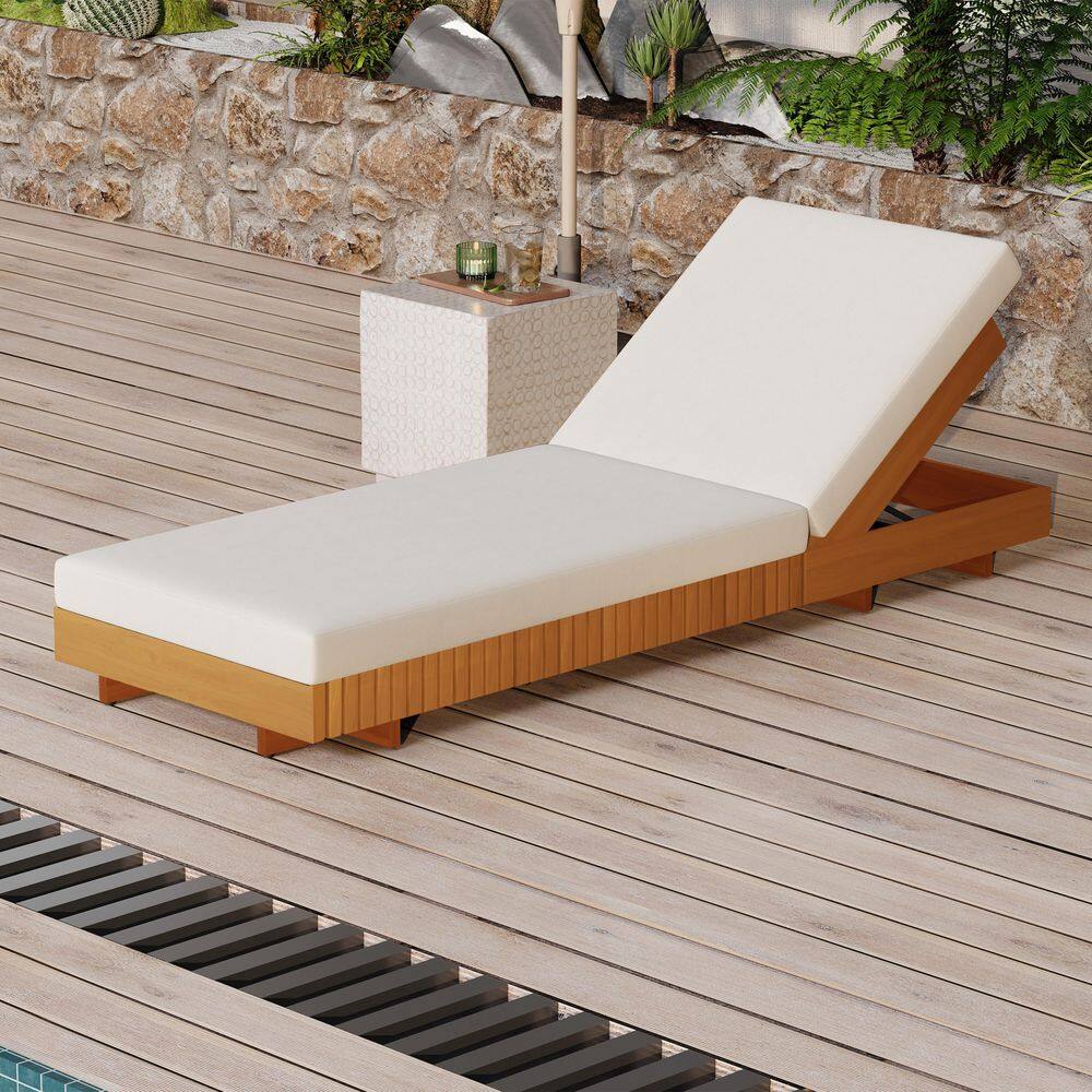 Copper Teak Adjustable Acacia Wood Outdoor Chaise Lounge Chair with Double fold Cream Cushion price history on PriceWatchPro