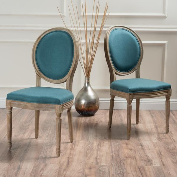 Cassandra Dark Teal Fabric Distressed Dining Chair (Set of 2)