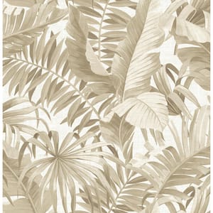 Alfresco Taupe Palm Leaf Taupe Wallpaper Sample