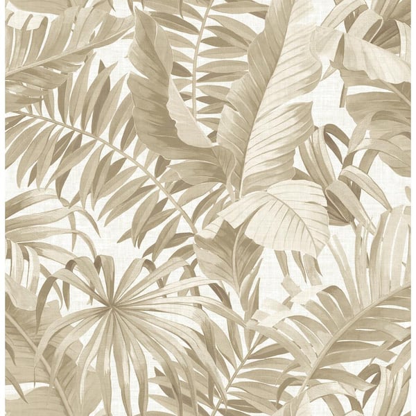 A-Street Prints Alfresco Taupe Palm Leaf Taupe Wallpaper Sample