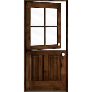 32 in. x 80 in. Knotty Alder Left-Hand/Inswing 4-Lite Clear Glass Provincial Stain Dutch Wood Prehung Front Door