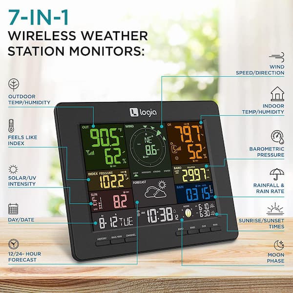 Logia 7-in-1 Weather Station, Wireless Console Monitoring System, Gauges  for Temperature, Humidity, Wind Speed & More LOWSC710B - The Home Depot