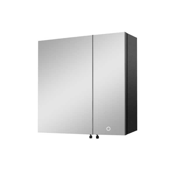 Avex Black 30 in. W x 26 in. H Rectangular Iron Medicine Cabinet with Mirror and LED Lights