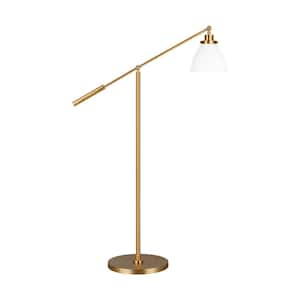 Wellfleet 30.75 in. W x 46 in. H 1-Light Matte White/Burnished Brass Dimmable Standard Floor Lamp with Steel Shade