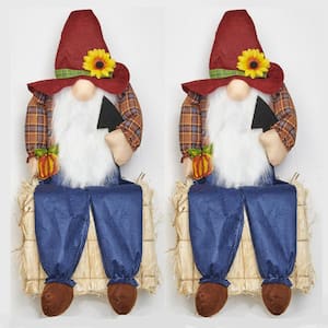 24 in. Sitting Scarecrow Gnome on Bale (Set of 2)