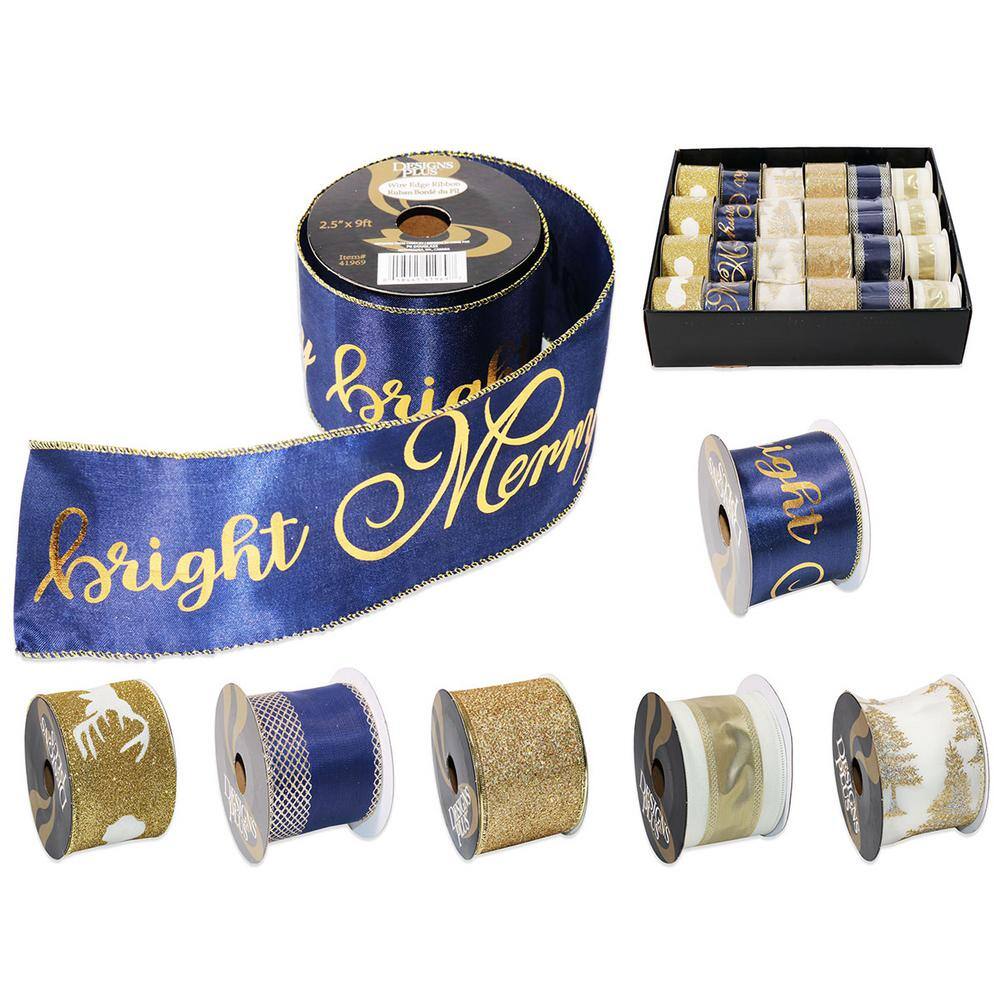 2.5 in. x 9 ft. 6 Assorted Gold Theme Xmas Ribbon (24-Pack)