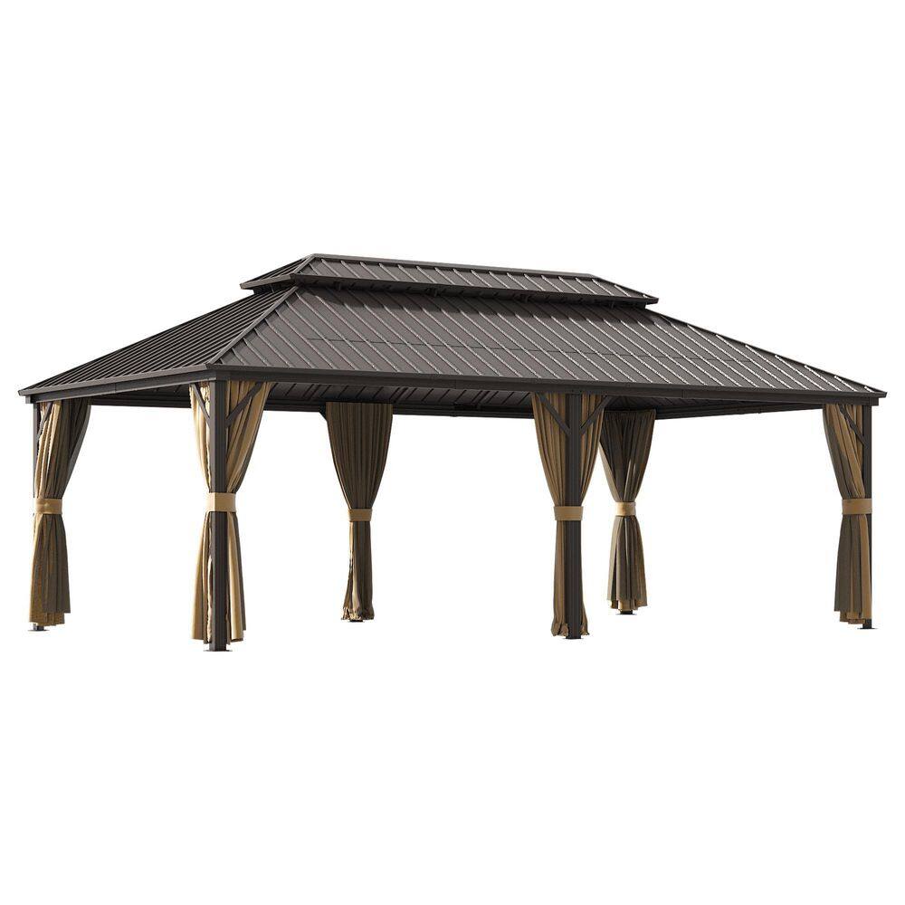 14 ft. x 24 ft. Double Galvanized Steel Roof Aluminum Frame Outdoor Patio Hardtop Gazebo with Netting and Curtain price history on PriceWatchPro