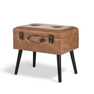 19.69 in. L Whiskey Brown Leathaire Upholstered Storage Stool
