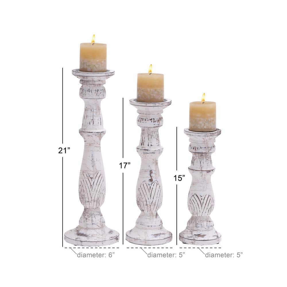 Elegant White Mango Wood Candle Lantern Trio, 18" Height