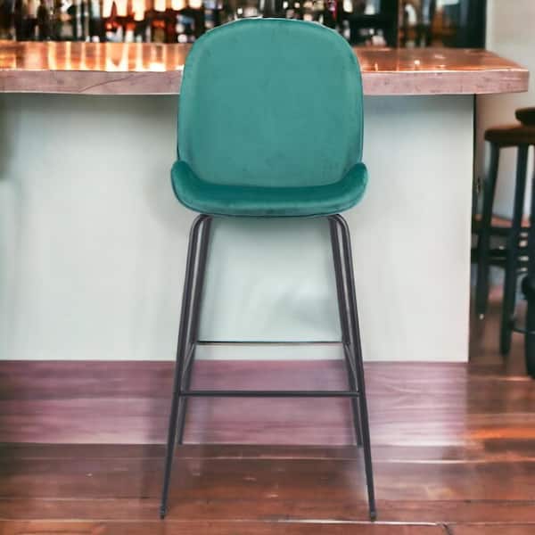 HomeRoots 30.9 in. Green Low Back Metal Bar Chair with Upholstery Seat