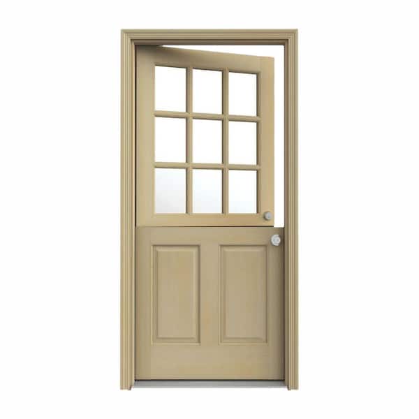 JELD-WEN 30 in. x 80 in. 9 Lite Unfinished Wood Prehung Left-Hand Inswing Dutch Entry Door with AuraLast Jamb and Brickmold