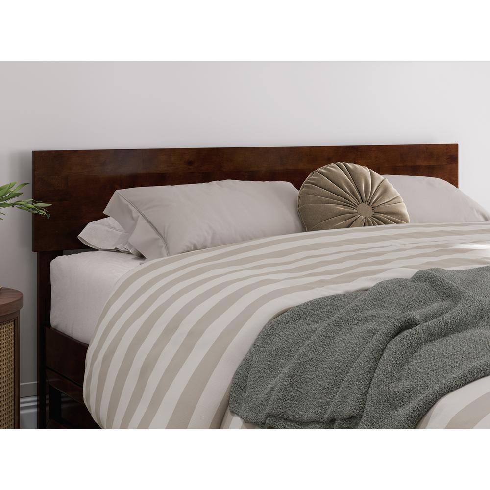 Walnut Queen Wood Platform Bed with Trundle and Headboard