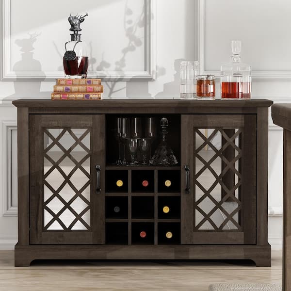 GALANO Millicent Dark Gray Oak Wine Cabinet (45.7 in. W x 15.7 in. D x 29.3 in. H)