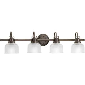 Archie Collection 35-1/2 in. 4-Light Venetian Bronze Clear Double Prismatic Glass Coastal Bathroom Vanity Light