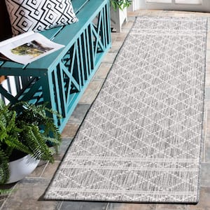 Courtyard Light Gray/Dark Gray 2 ft. x 8 ft. Diamond Border Indoor/Outdoor Runner Rug