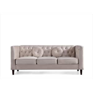 Sisilia 81.5 in. W Square Arm Velvet Mid-Century Modern Straight Sofa in Beige