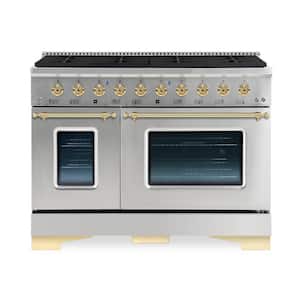 CLASSICO 48" TTL 6.7 Cu.Ft. 8 Burner Freestanding All Gas Range Gas Stove and Gas Oven, Stainless steel with Brass Trim