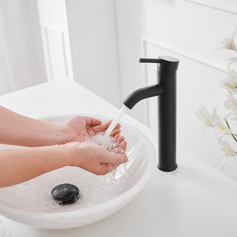 Matte Black Single Handle Vessel Sink Faucet with Drain Assembly