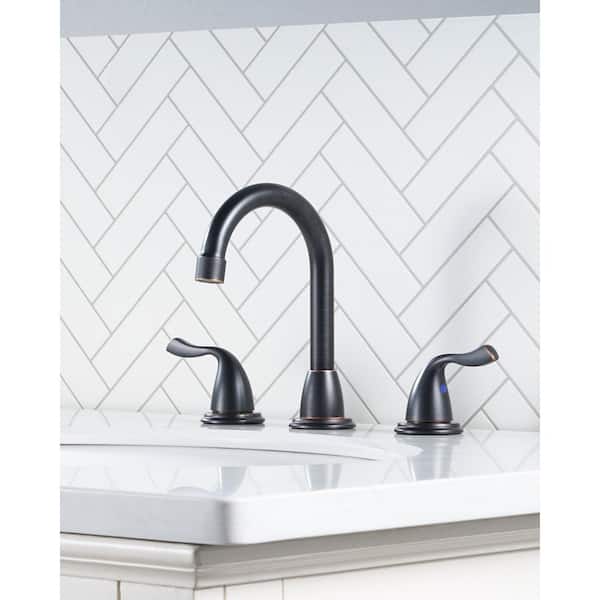 8 in. Widespread 2-Handle Bathroom Faucet with Pop-up Drain 3-Hole 360° Rotation Sink Faucet in Oil Rubbed Bronze