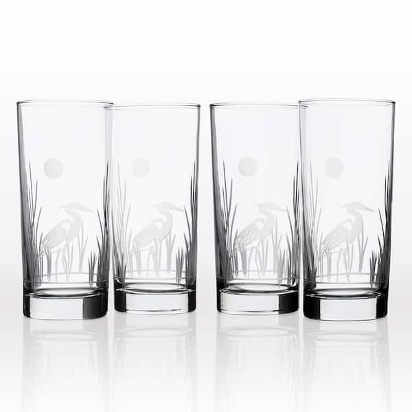 Set of 4  Hand Cut 15 oz Highball Beverage Glass Engraved with