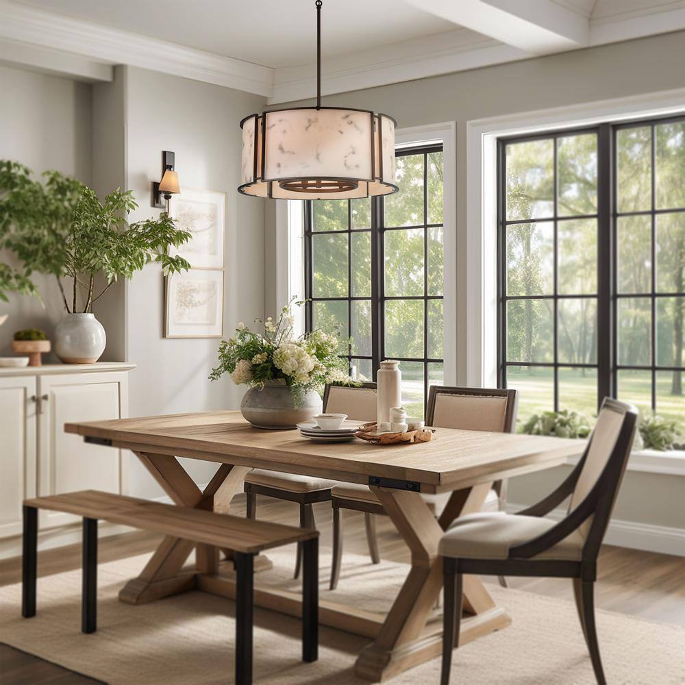 Hellenic Bronze Poly Alabaster 6-Light Indoor/Outdoor Drum Pendant