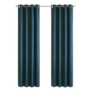 Bristol Navy Embossed Velvet 52 in. W x 84 in. L Grommet Indoor Room Darkening Curtain (Single Panel)