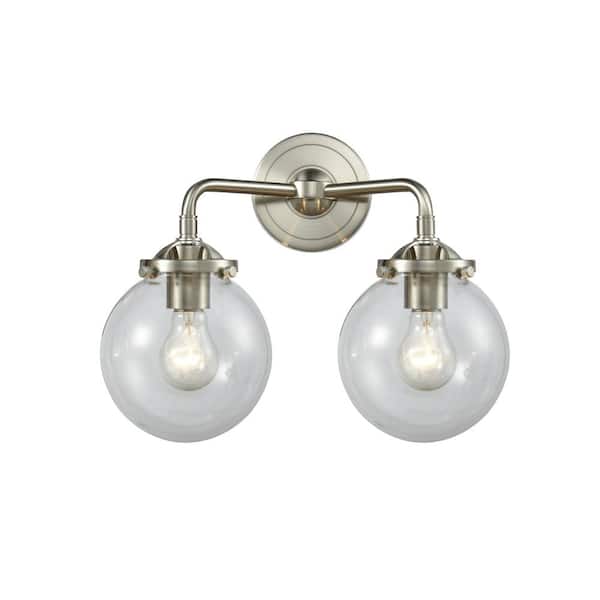 Innovations Beacon 14 in. 2-Light Brushed Satin Nickel Vanity Light with Clear Glass Shade