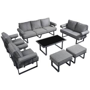 Havasu Dark Gray 7-Piece Aluminum Outdoor Patio Conversation Sofa Set with Dark Gray Cushions