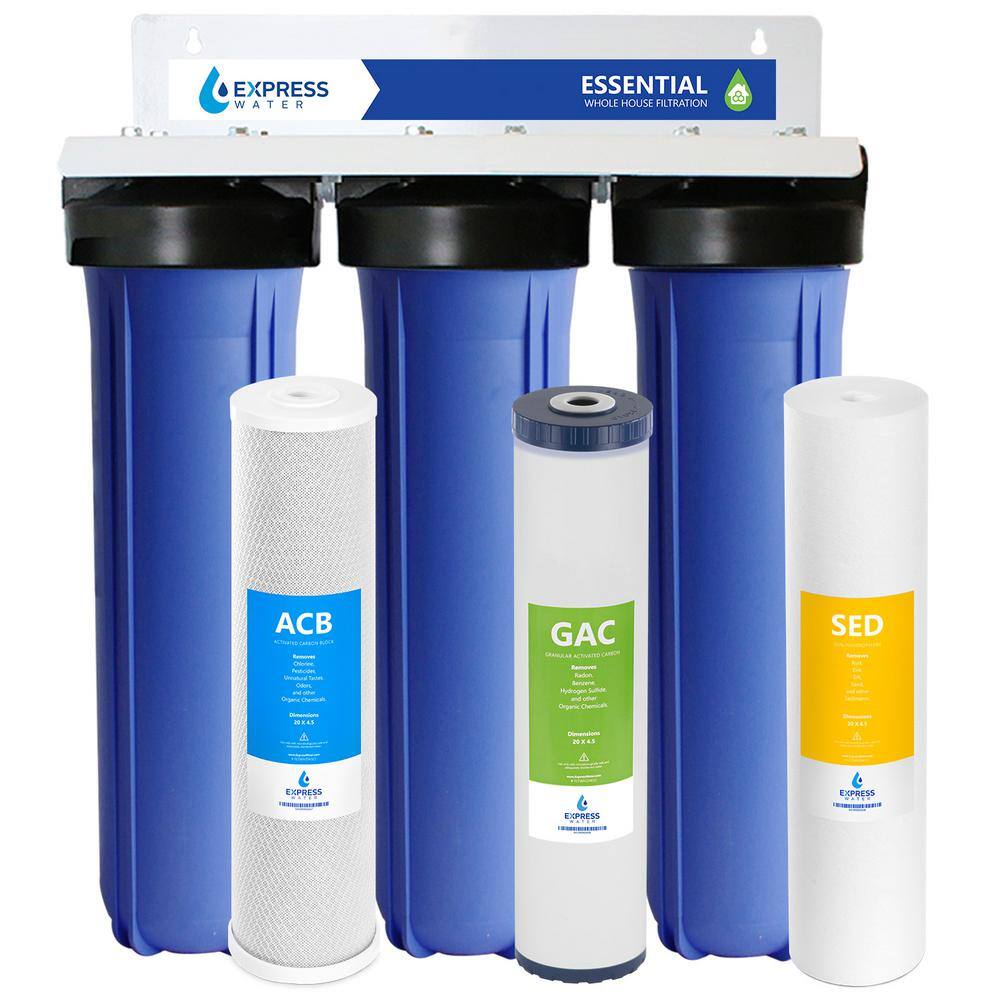Express Water 3 Stage Whole House Water Filtration System Sediment, Carbon Block, Granular Activated Carbon, Steel Bracket, Essential