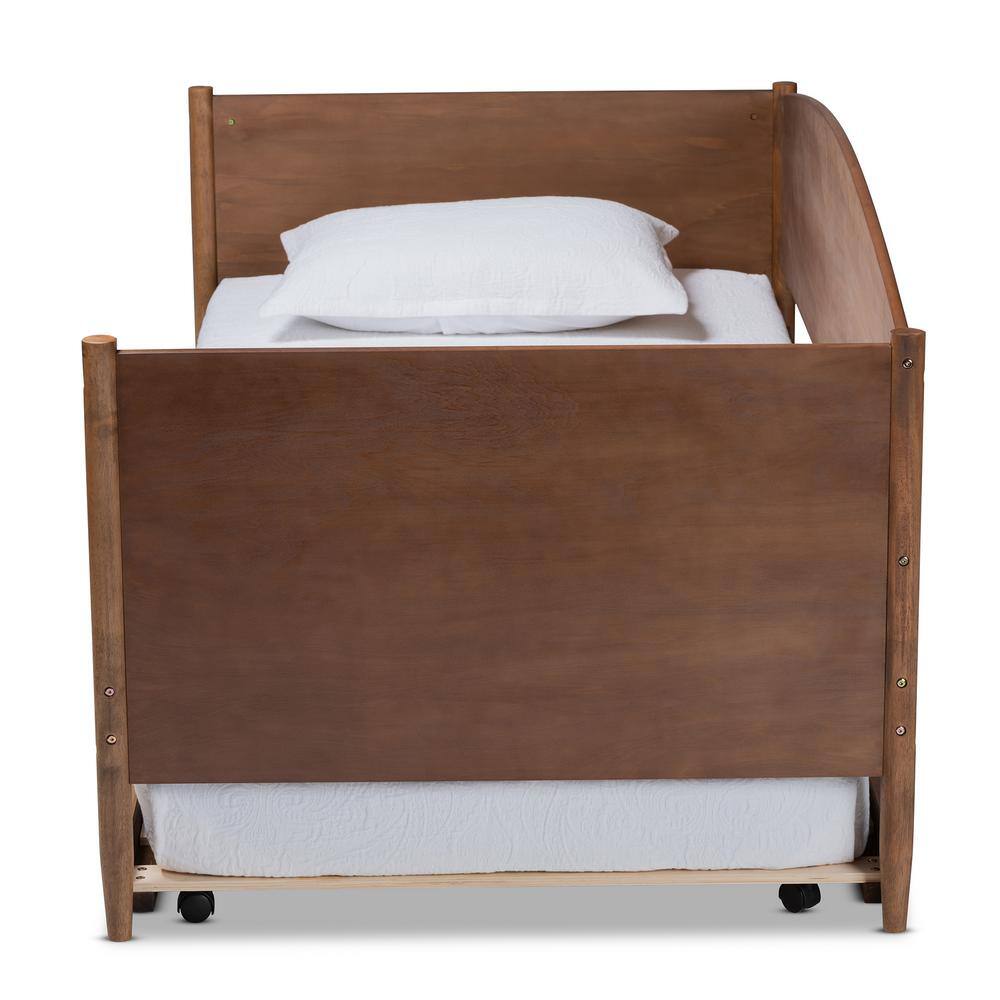 Twin Ash Walnut Wood Daybed with Trundle and Headboard