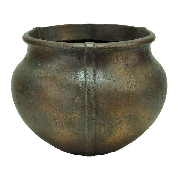 MPG 12 in. Round Copper Patina Cast Stone Caldron Pot