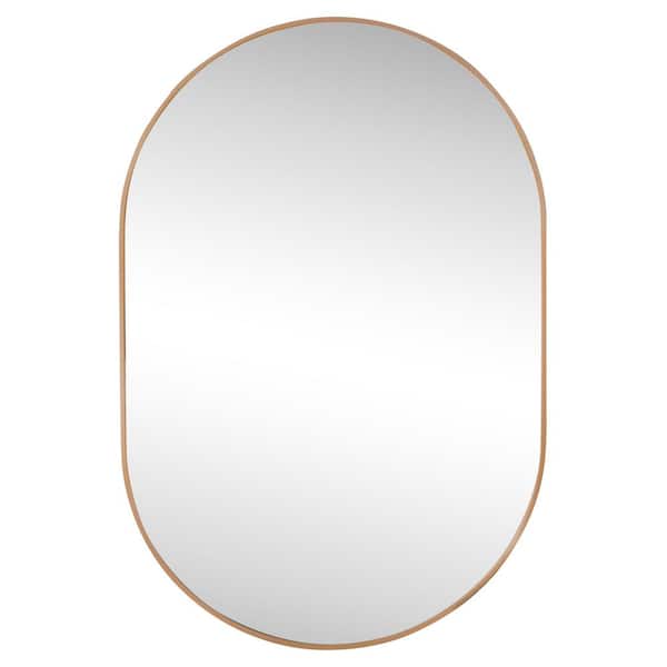 JONATHAN Y Milly 24 in. W x 36 in. H Medium Oval Metal Framed Wall Mirror, Gold