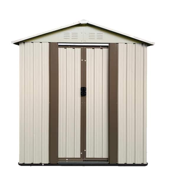 Outdoor 5 ft. W x 3 ft. D Storage Garden Metal Shed Apex Roof Brown with Aluminum Frame(15 sq. ft. ), White
