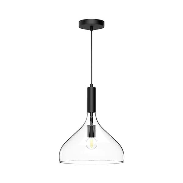 ALORA MOOD Belleview 12 in. 1 Light 60-Watt Clear Glass/Matte Black Pendant Light