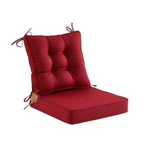 Outdoor Deep Seat Cushions Set With Tie, Extra Thick Seat:24"Lx24"Wx4"H, Tufted Low Back 22"Lx24"Wx6"H, Burgundy